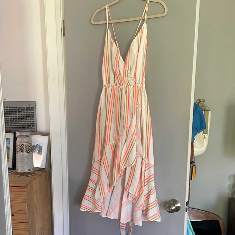Kendall + Kyle Orange and White High Low Sundress with Spaghetti Straps